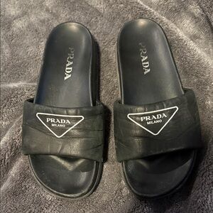 Prada padded Black Logo Slide Sandals 37.5 7.5
